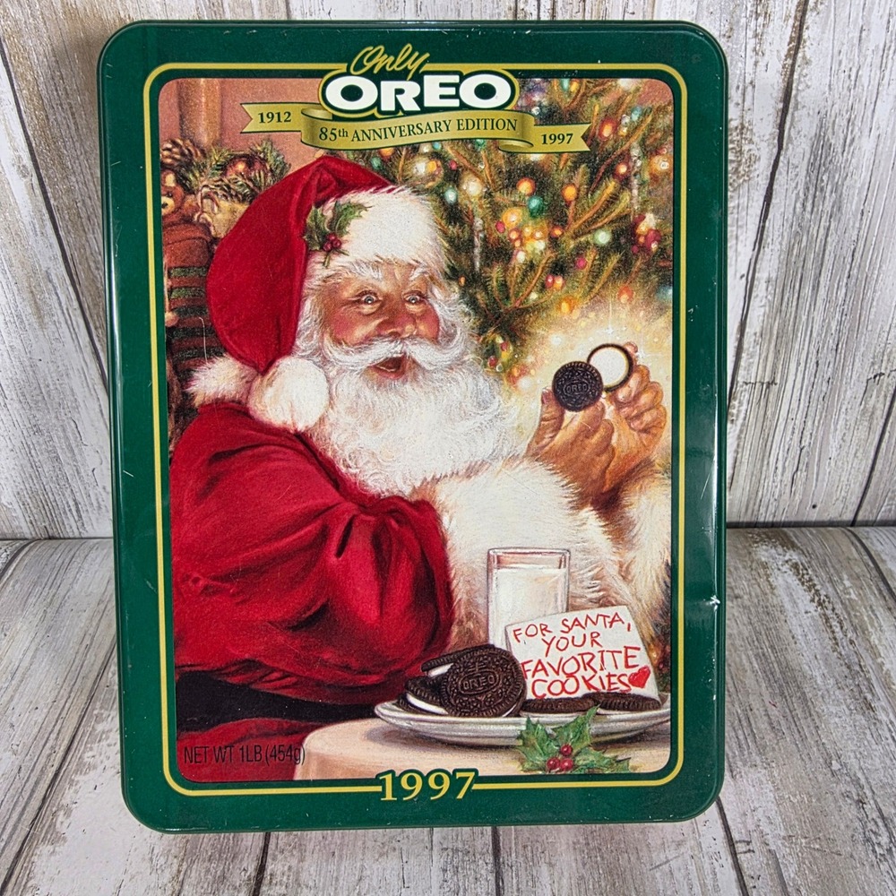 Vintage 1997 Oreo 85th Anniversary Christmas Tin Santa Claus Nabisco Collectible